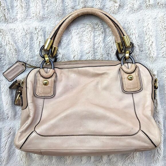 COACH "Kristin" Beige Snake Print Detail Clip Lock Detachable Strap Shoulder Bag - Picture 3 of 16